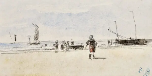 Figures on a beach at low tide - Buy Fine Paintings Online