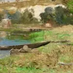 Cottage by a river in summer thumbnail