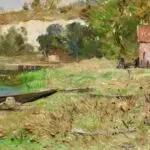 Cottage by a river in summer thumbnail