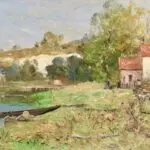 Cottage by a river in summer thumbnail
