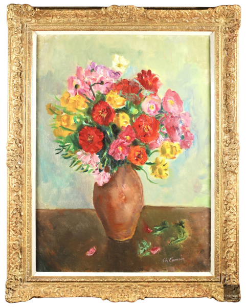Fleurs au pot de grès rose - Buy Fine Paintings Online