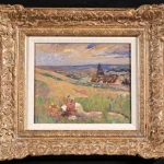 Young girl resting in the fields at Giverny above L’Eglise Sainte-Radegonde thumbnail
