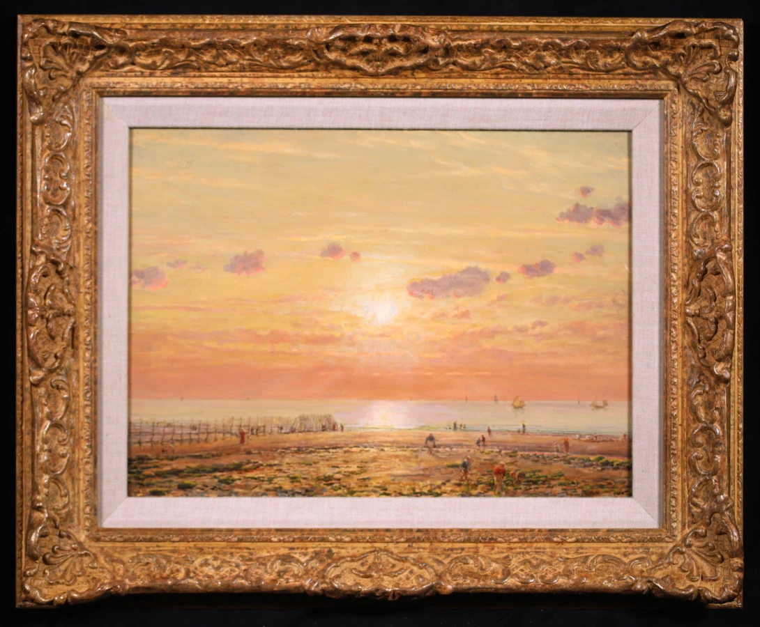 Cockle pickers on the beach at sunset - Buy Fine Paintings Online