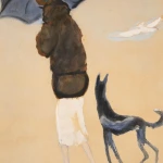 Femme avec un chien marchant sur la plage thumbnail