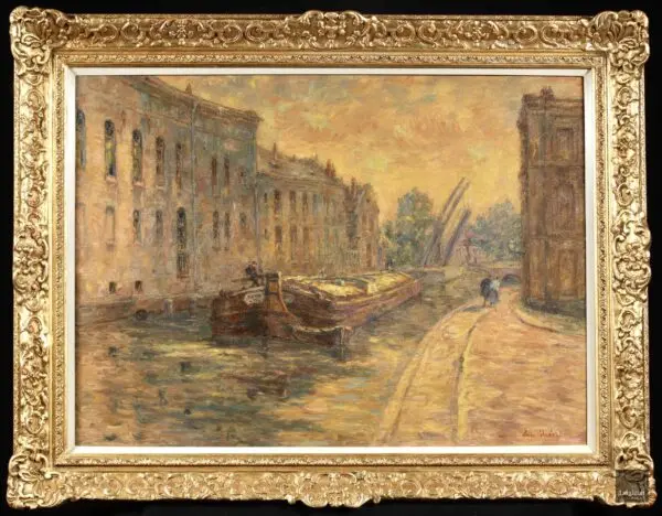 Barges at sunset on the Canal at Douai - Buy Fine Paintings Online
