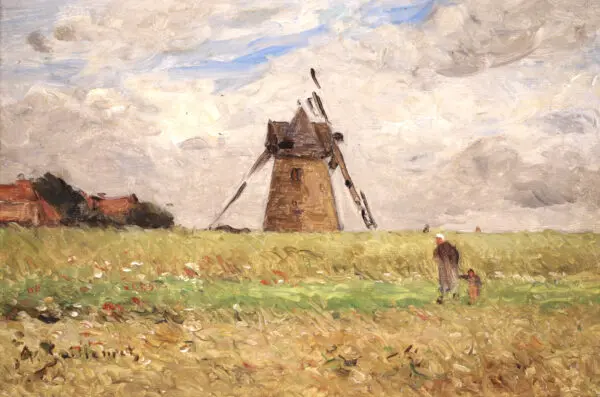 Femme et enfant devant le moulin - Buy Fine Paintings Online