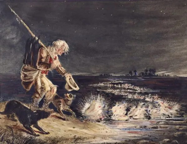 Poacher encountering will o’the wisps - Buy Fine Paintings Online