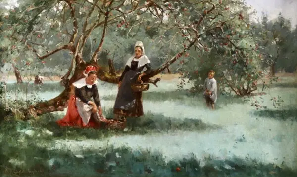 Gathering Apples in an Orchard – Brittany - Buy Fine Paintings Online