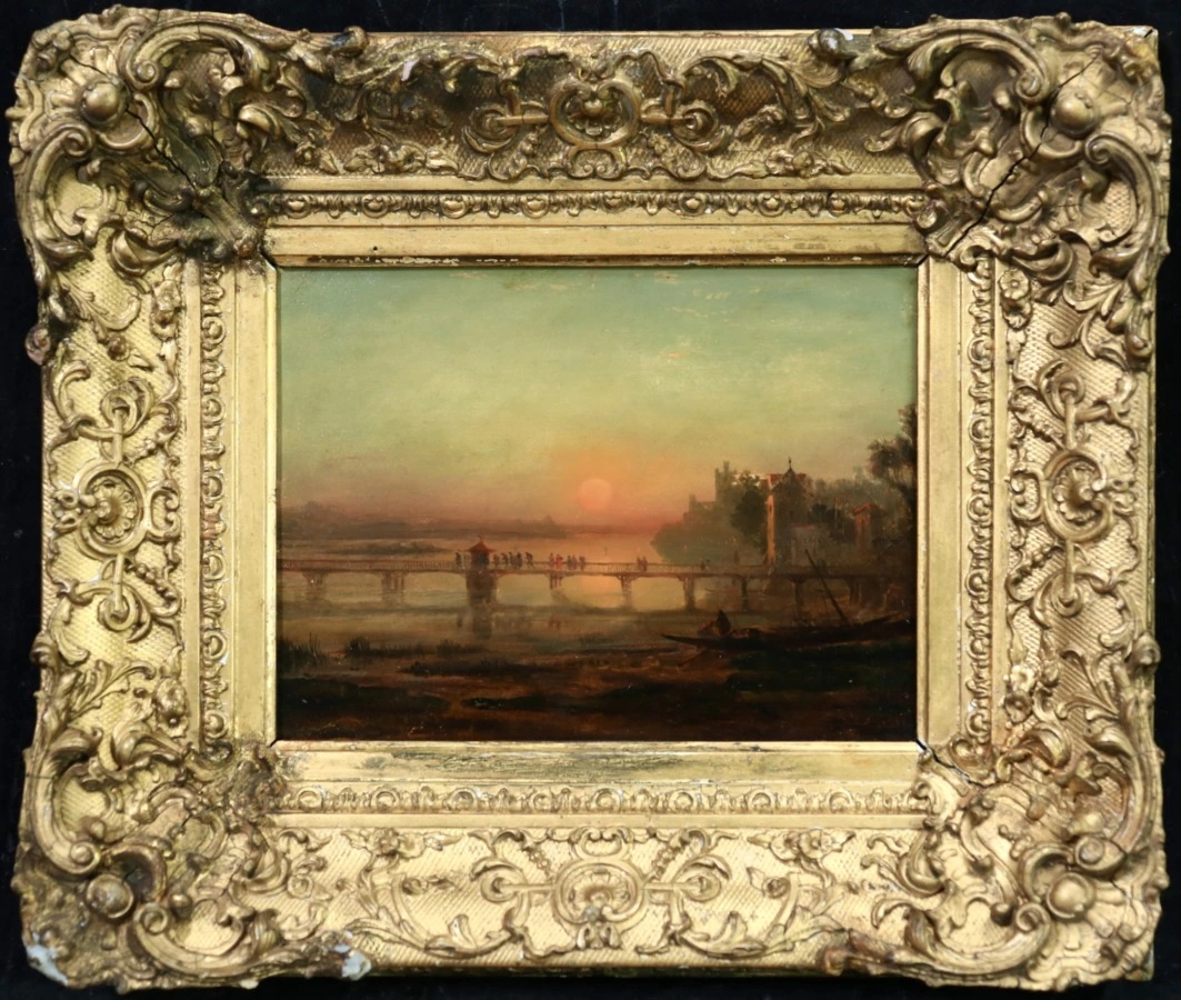 Morning on the banks of Zurich Lake with pilgrims embarking on the way to Einsettlin - Buy Fine Paintings Online
