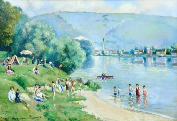 La plage et les baignades – Le Petit Andely - Buy Fine Paintings Online