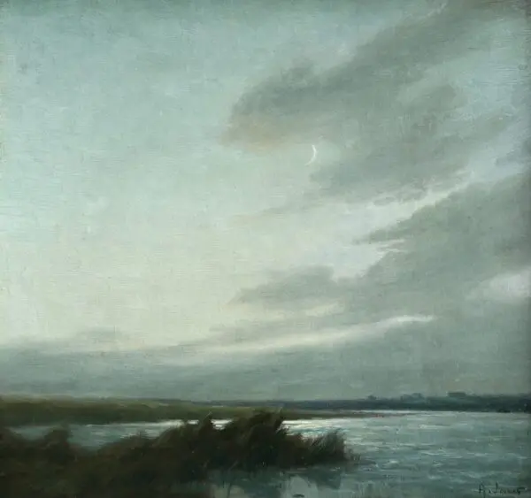 Crescent Moon Over The Marshes - Buy Fine Paintings Online