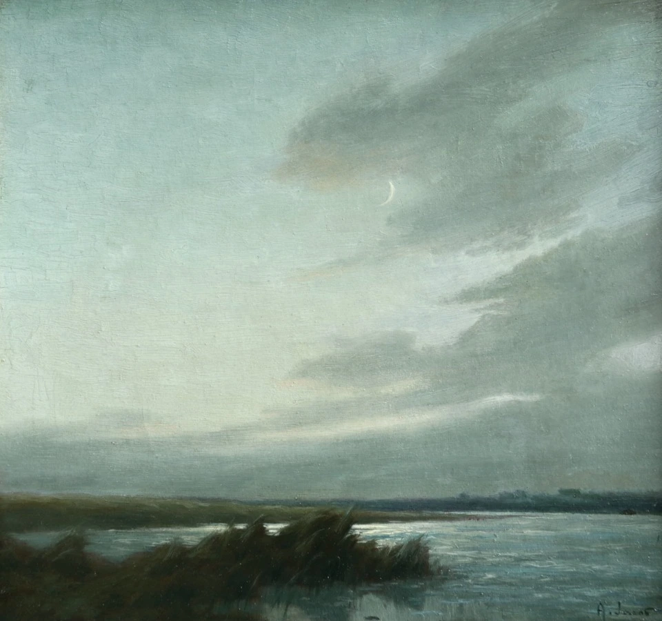 Crescent Moon Over The Marshes - Buy Fine Paintings Online