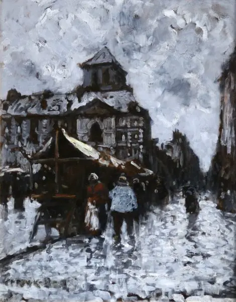 Figures in a market in the rain - Buy Fine Paintings Online