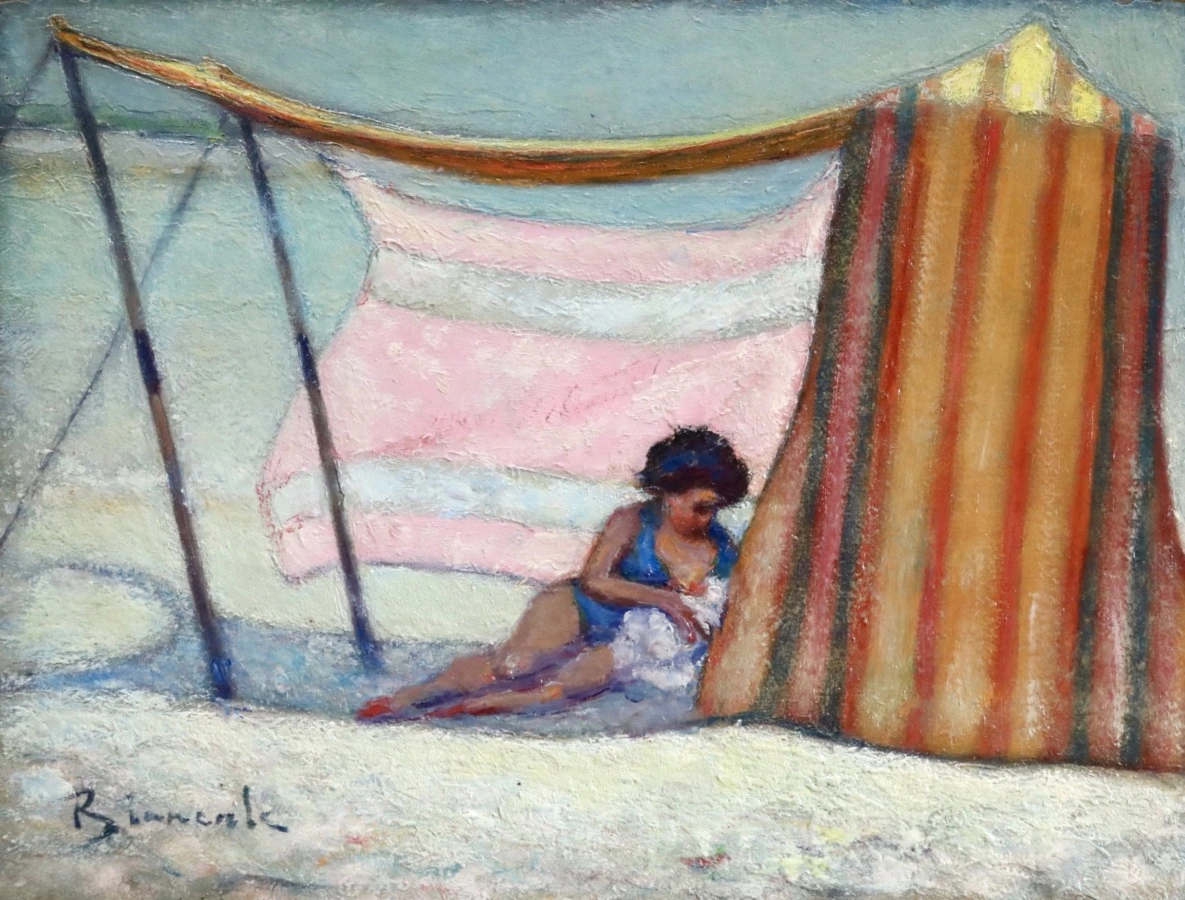 Mere et enfant sur la plage - Buy Fine Paintings Online