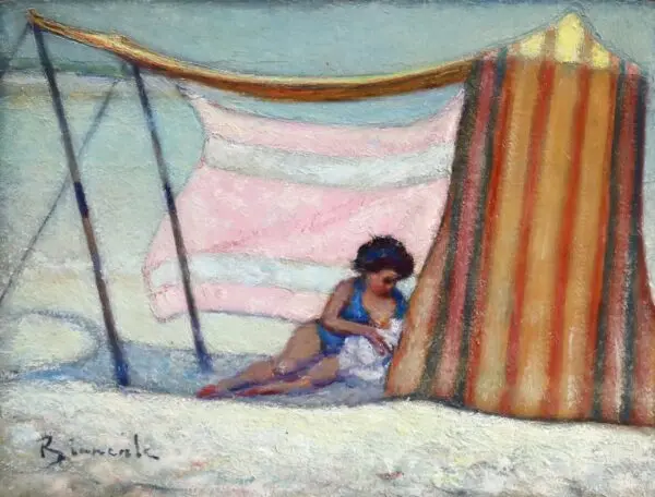 Mere et enfant sur la plage - Buy Fine Paintings Online