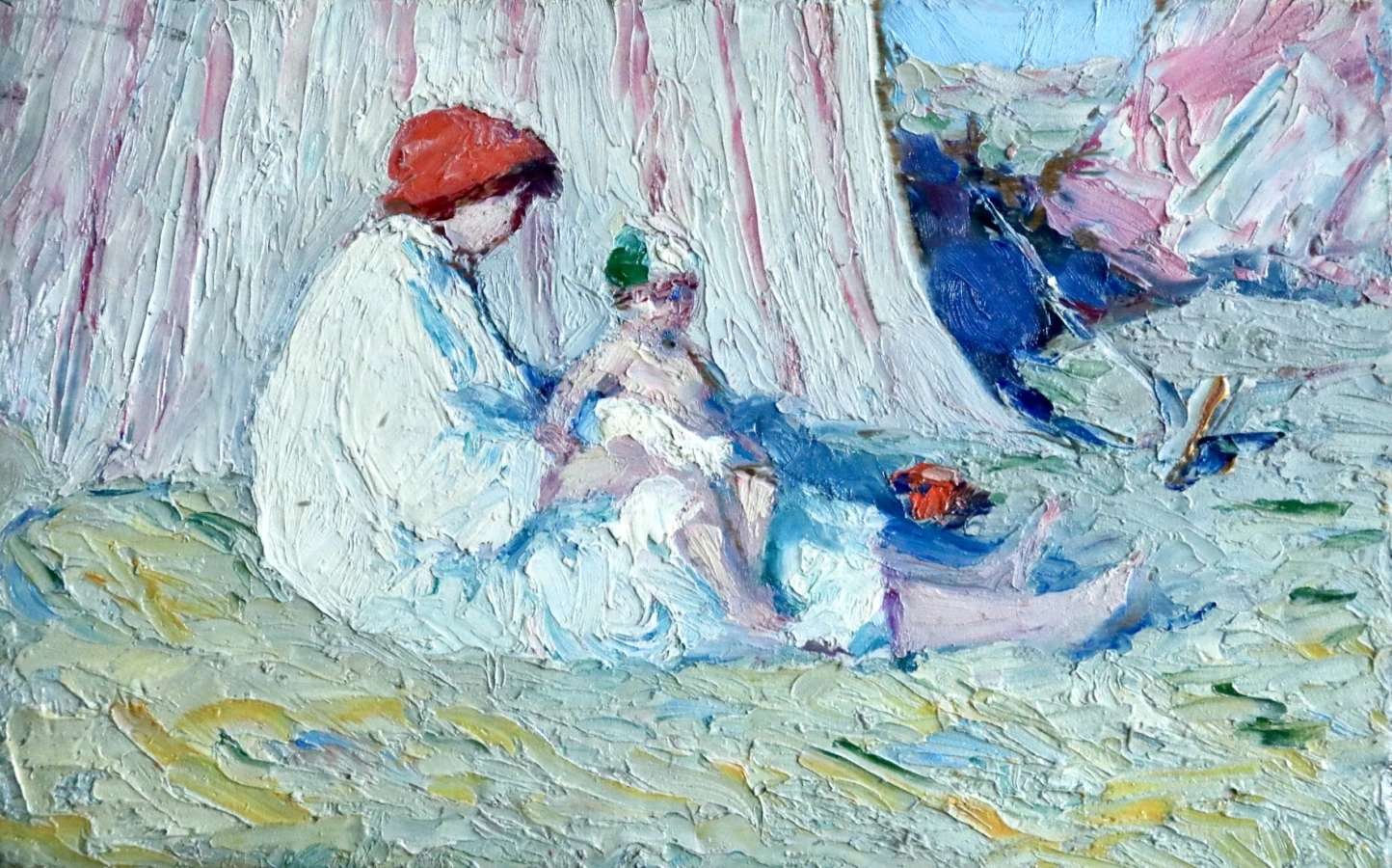 Mere et enfant sur la plage - Buy Fine Paintings Online
