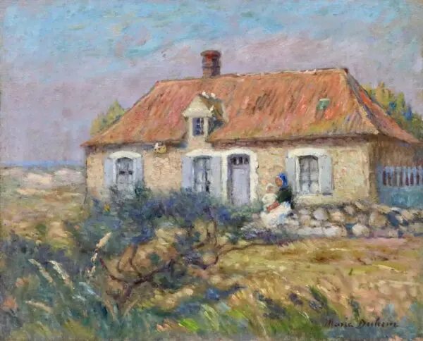 Mother & Child by a Cottage - Buy Fine Paintings Online