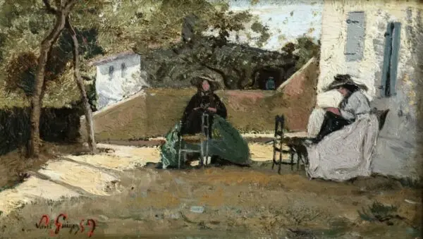 Deux couseuses sur une terrasse en Provence - Buy Fine Paintings Online