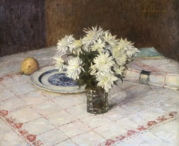 Chrysanthemums sur la nappe - Buy Fine Paintings Online