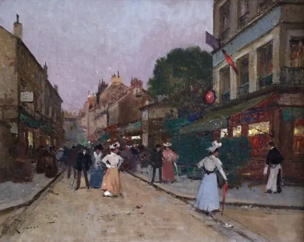 Elegant Figures in a Street – Evening - Buy Fine Paintings Online