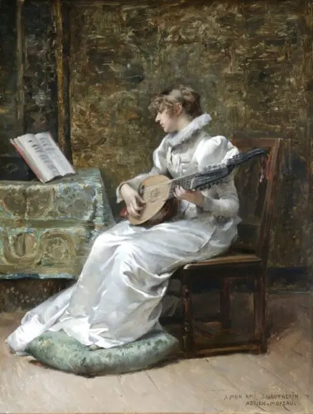 Girl Playing a Theorbo - Buy Fine Paintings Online