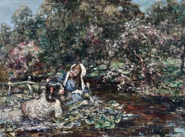 Gathering Flowers by a River - Buy Fine Paintings Online
