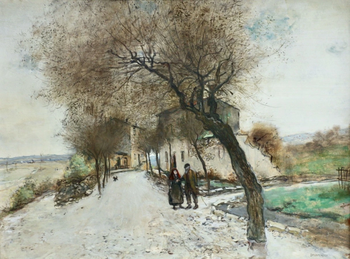 Figures in a Village Street - Buy Fine Paintings Online