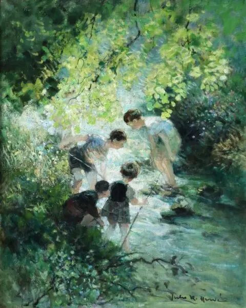 Children Playing in a Stream - Buy Fine Paintings Online