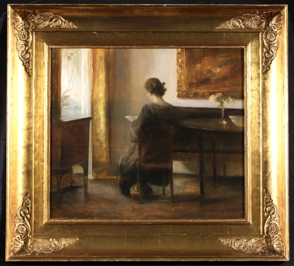 Lady reading in an interior - Buy Fine Paintings Online