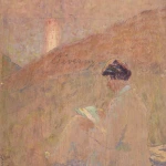 Young girl resting in the fields at Giverny above L’Eglise Sainte-Radegonde thumbnail