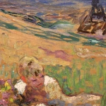 Young girl resting in the fields at Giverny above L’Eglise Sainte-Radegonde thumbnail