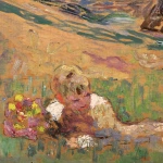 Young girl resting in the fields at Giverny above L’Eglise Sainte-Radegonde thumbnail
