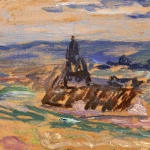 Young girl resting in the fields at Giverny above L’Eglise Sainte-Radegonde thumbnail