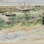 Mother and children by a harbour – Jersey thumbnail
