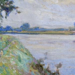 Enfants ramassant des fleurs au bord d’une rivière thumbnail