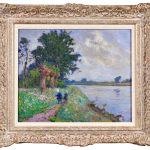 Enfants ramassant des fleurs au bord d’une rivière thumbnail