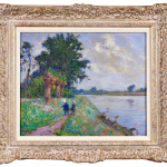 Enfants ramassant des fleurs au bord d’une rivière thumbnail