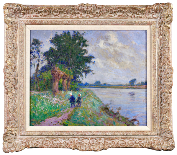Enfants ramassant des fleurs au bord d’une rivière - Buy Fine Paintings Online