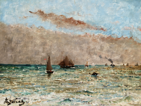 Bateaux sur la mer – Ciel nuageux - Buy Fine Paintings Online