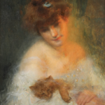 Buste de jeune femme avec un chat thumbnail