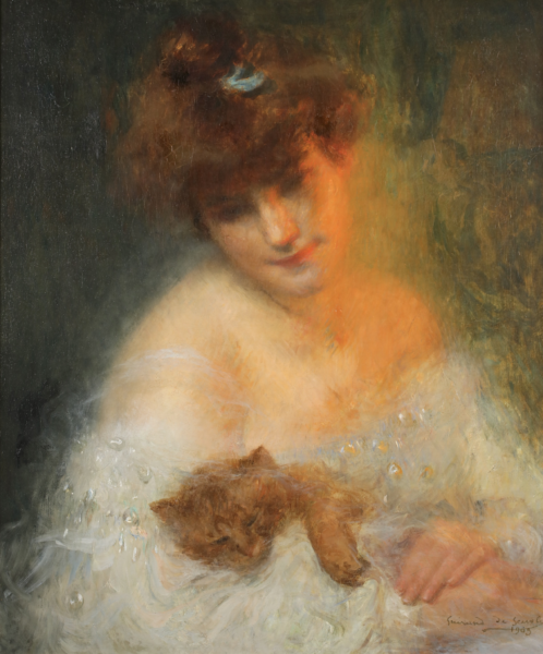 Buste de jeune femme avec un chat - Buy Fine Paintings Online