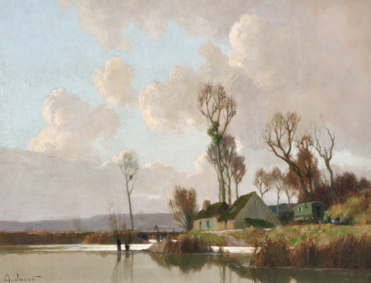 La Roulotte dans Le Marais – Environs D’Amiens - Buy Fine Paintings Online