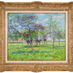 Blühende Apfelbäume auf einer sonnigen wiese thumbnail