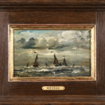 Fishing boats in rough seas at sunset thumbnail