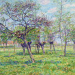 Blühende Apfelbäume auf einer sonnigen wiese thumbnail