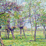 Blühende Apfelbäume auf einer sonnigen wiese thumbnail