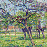 Blühende Apfelbäume auf einer sonnigen wiese thumbnail