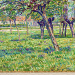 Blühende Apfelbäume auf einer sonnigen wiese thumbnail