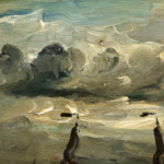 Fishing boats in rough seas at sunset thumbnail