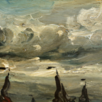 Fishing boats in rough seas at sunset thumbnail